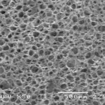 Microscopic view of chitosan gel particles used in antibacterial products.